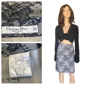 Christian Dior boutique Paris Dville grey floral lace mini pencil skirt 36(4)